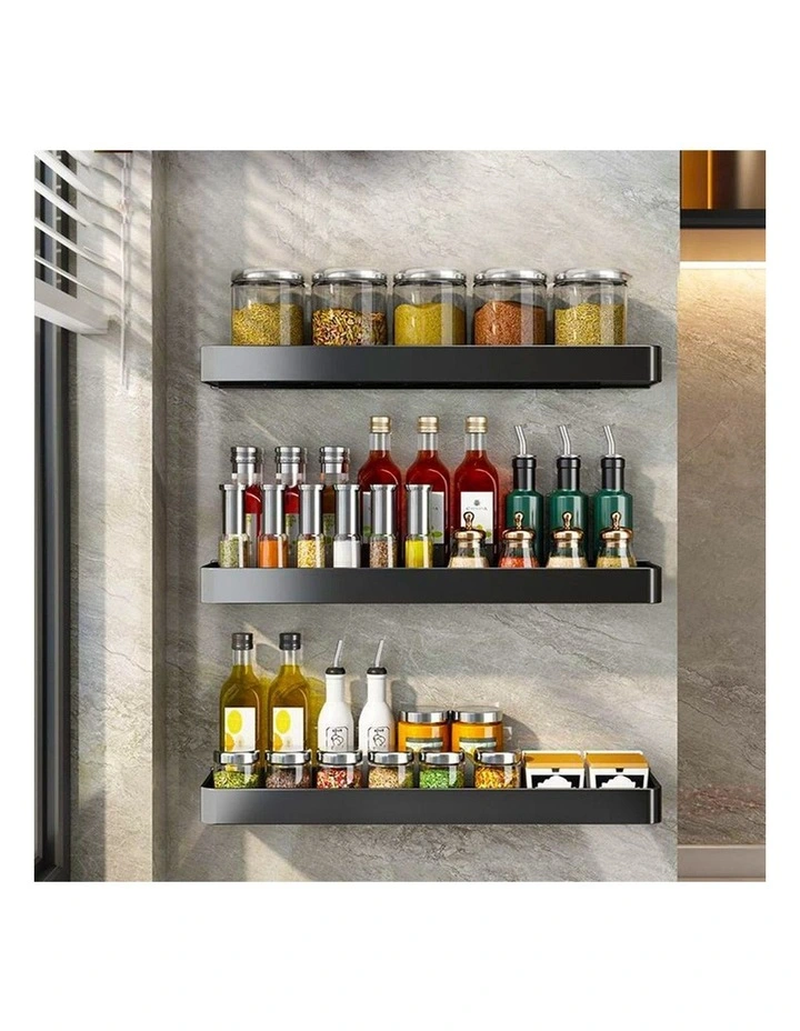 SOGA 42cm Black Wall-Mounted Kitchen Spice Rack Storage Shelf for Condiments image 4
