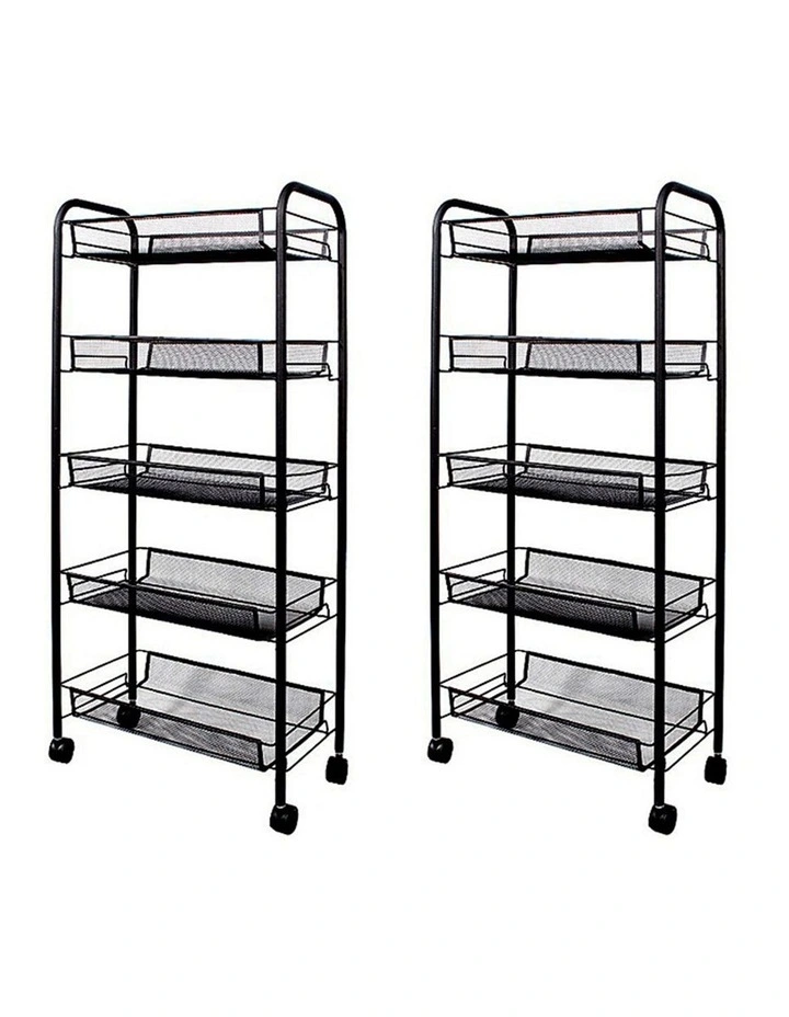 SOGA 2 Pack 5-Tier Bee Mesh Storage Racks with Wheels - Black image 1