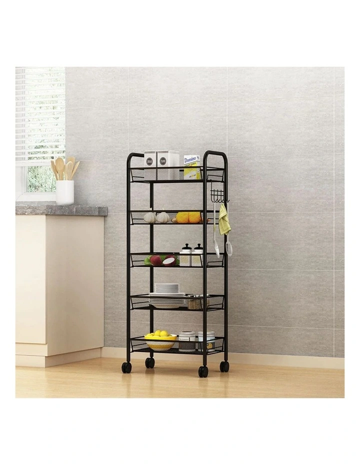 SOGA 2 Pack 5-Tier Bee Mesh Storage Racks with Wheels - Black image 3