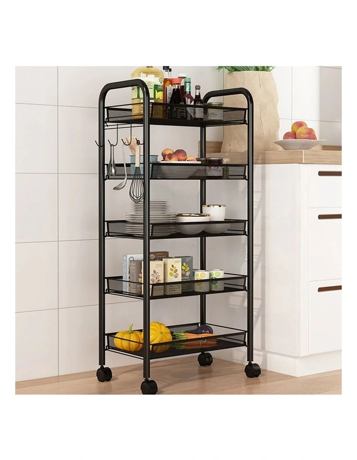SOGA 2 Pack 5-Tier Bee Mesh Storage Racks with Wheels - Black image 4