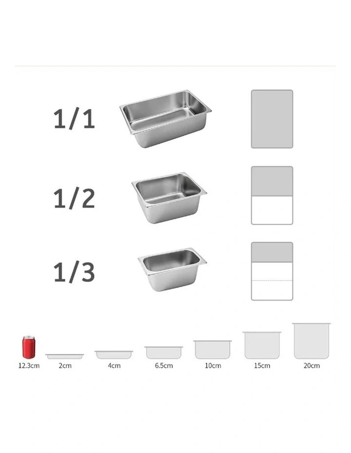 SOGA 2 Pack Gastronorm GN Pan 1/3 Stainless Steel Tray 20cm Deep image 4