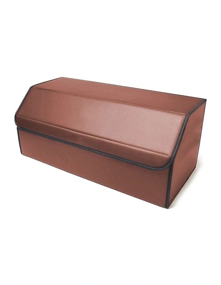 SOGA 2X Small Foldable Leather Car Boot Trunk Cargo Organizer Storage Box Coffee/Gold image 3