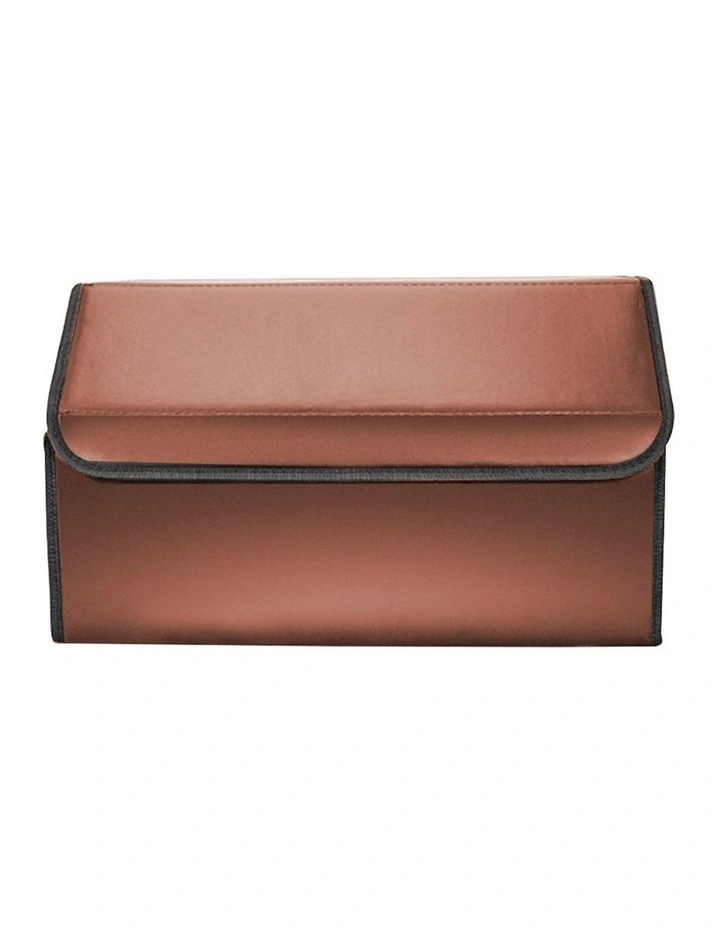 SOGA 2X Small Foldable Leather Car Boot Trunk Cargo Organizer Storage Box Coffee/Gold image 4