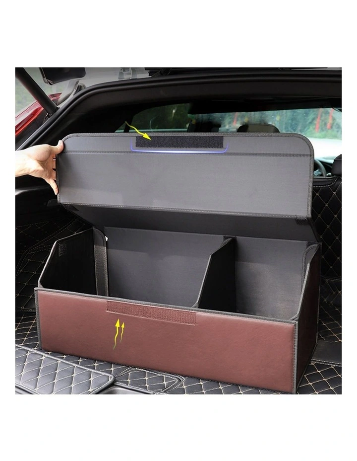 SOGA 2X Small Foldable Leather Car Boot Trunk Cargo Organizer Storage Box Coffee/Gold image 6