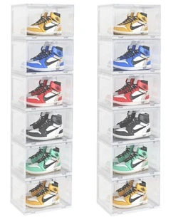 SOGA 2X 6 Tier Transparent Stackable Shoe Storage Box with Magnetic Door