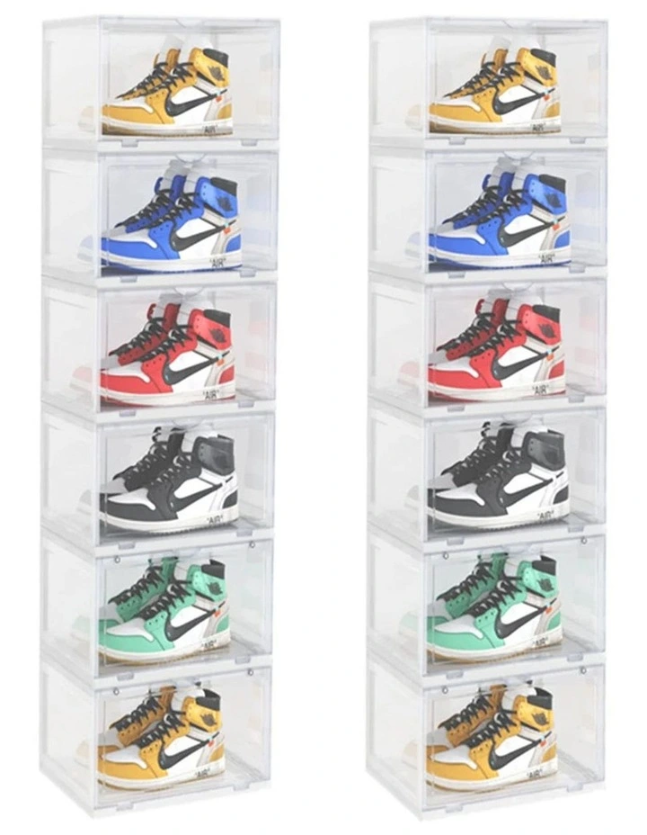 SOGA 2X 6 Tier Transparent Stackable Shoe Storage Box with Magnetic Door image 1