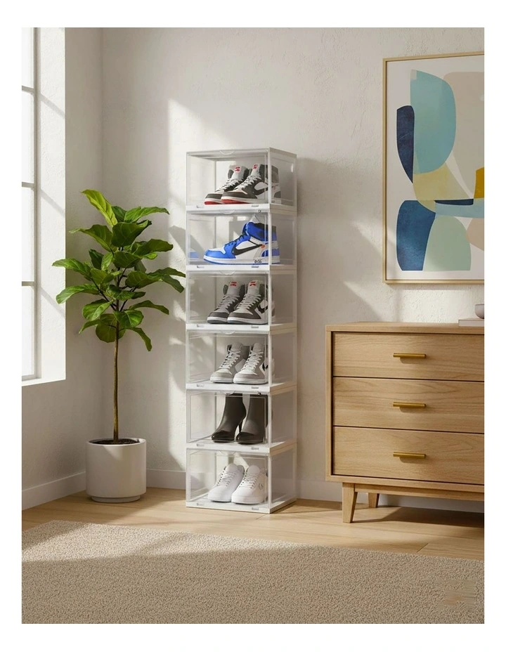 SOGA 2X 6 Tier Transparent Stackable Shoe Storage Box with Magnetic Door image 2