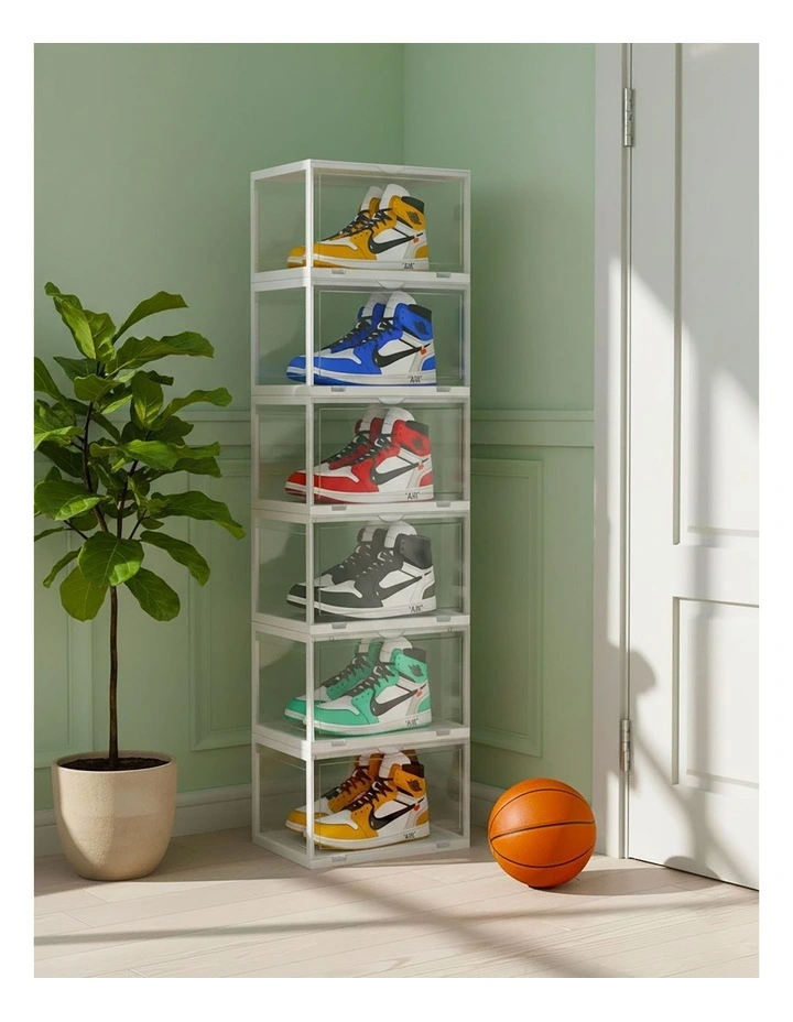 SOGA 2X 6 Tier Transparent Stackable Shoe Storage Box with Magnetic Door image 3