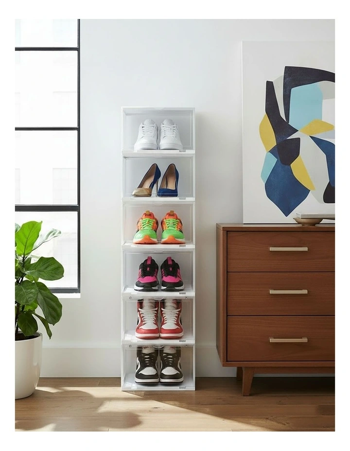 SOGA 2X 6 Tier Transparent Stackable Shoe Storage Box with Magnetic Door image 4