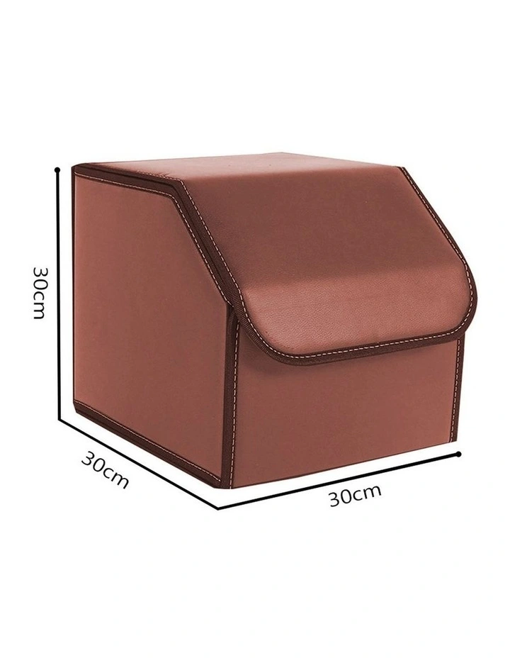 SOGA 2X Medium Foldable Leather Car Boot Trunk Cargo Organizer Storage Box Coffee image 2
