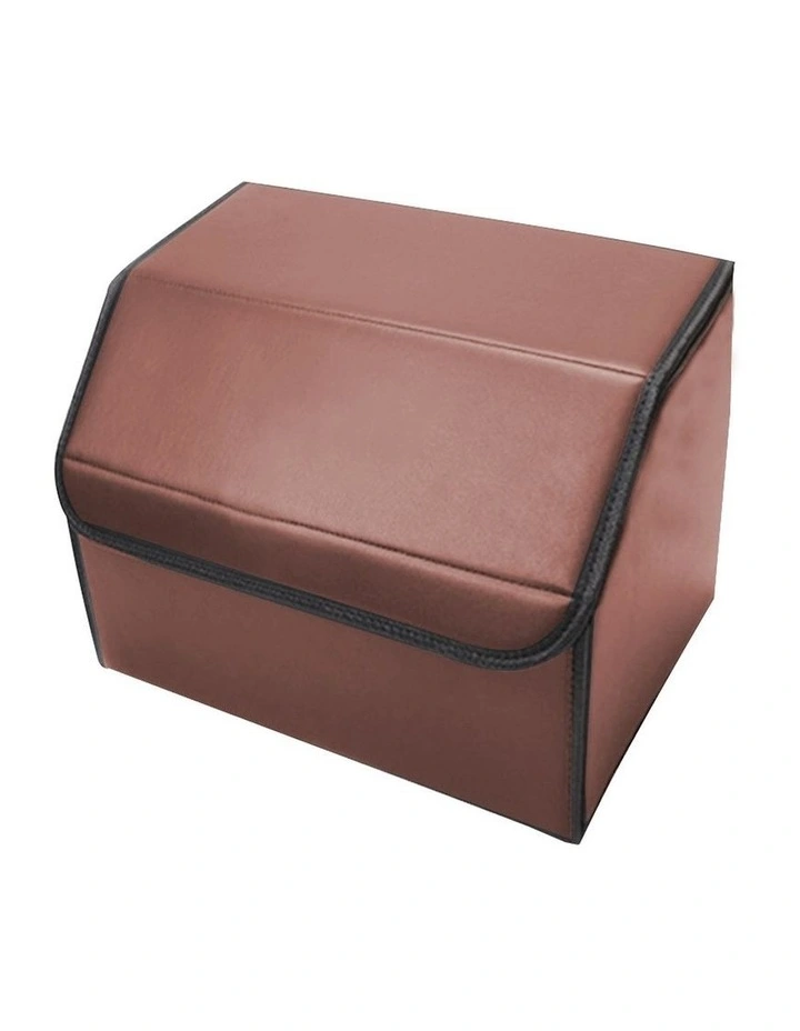SOGA 2X Medium Foldable Leather Car Boot Trunk Cargo Organizer Storage Box Coffee image 3