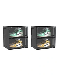 SOGA 2X 2 Tier Black Stackable Shoe Storage Box with Magnetic Door