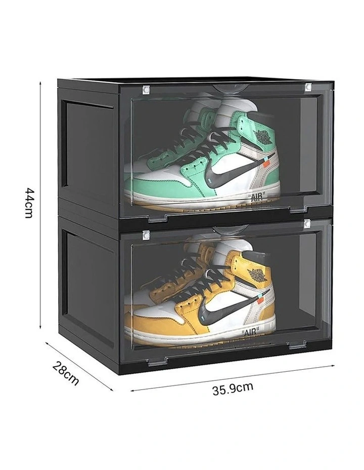 SOGA 2X 2 Tier Black Stackable Shoe Storage Box with Magnetic Door image 7