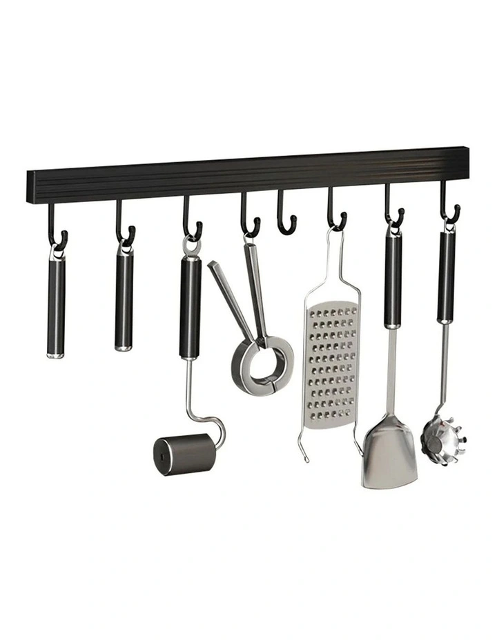 SOGA Utensil Rack 41cm Black Aluminium with Hooks image 1