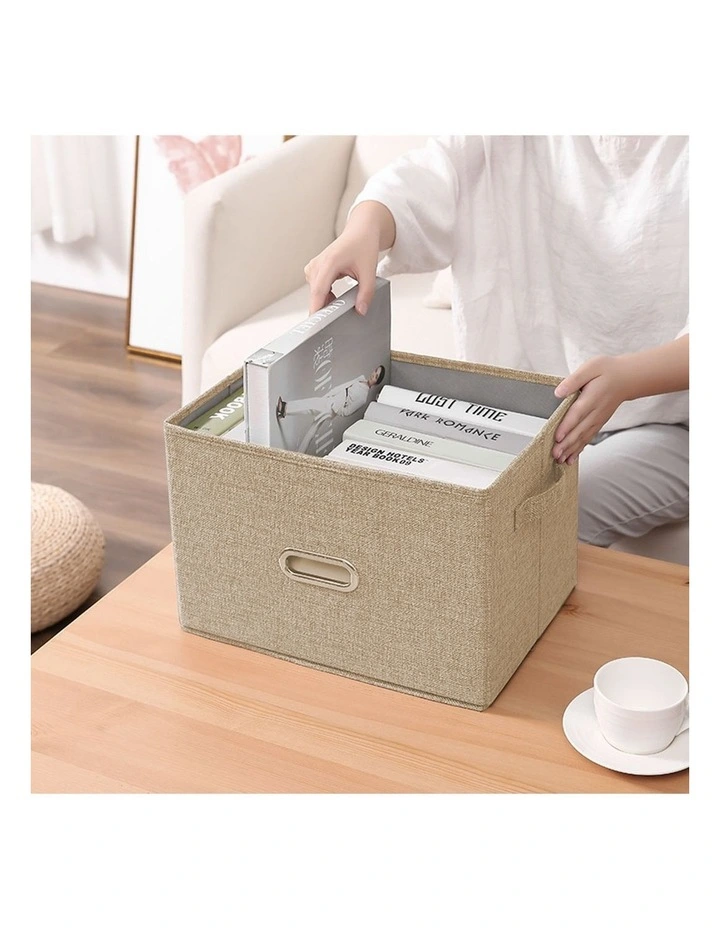 SOGA 2X Beige Medium Foldable Canvas Storage Boxes image 3