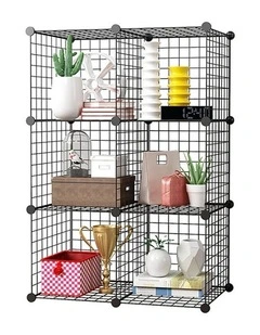 SOGA 6 Cube Storage Organiser Black Modular Wire