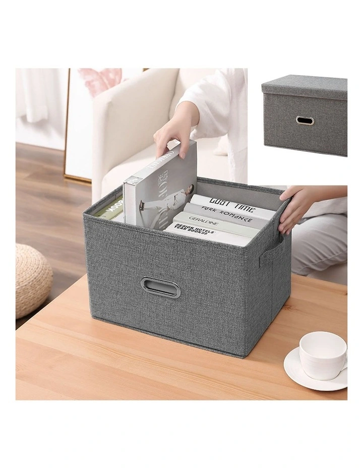 SOGA 2X Grey Medium Foldable Canvas Storage Boxes image 2