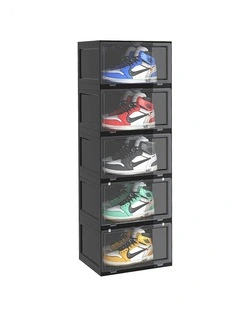 SOGA 5 Tier Black Stackable Shoe Storage Box with Magnetic Door