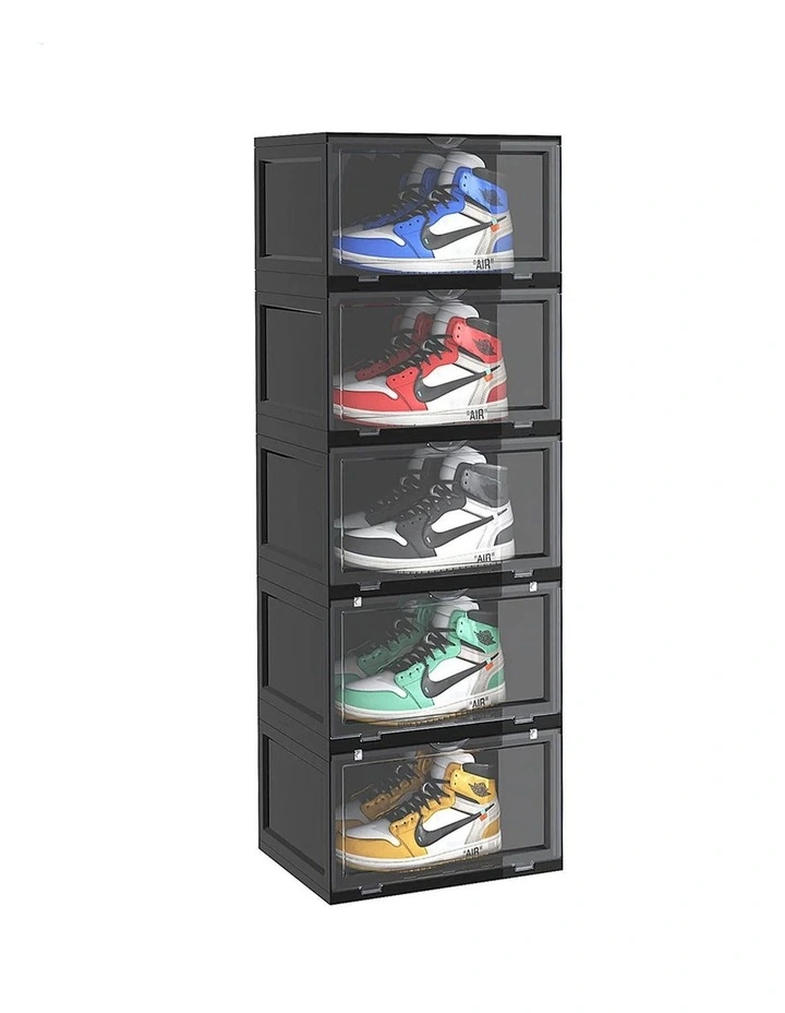 SOGA 5 Tier Black Stackable Shoe Storage Box with Magnetic Door image 1