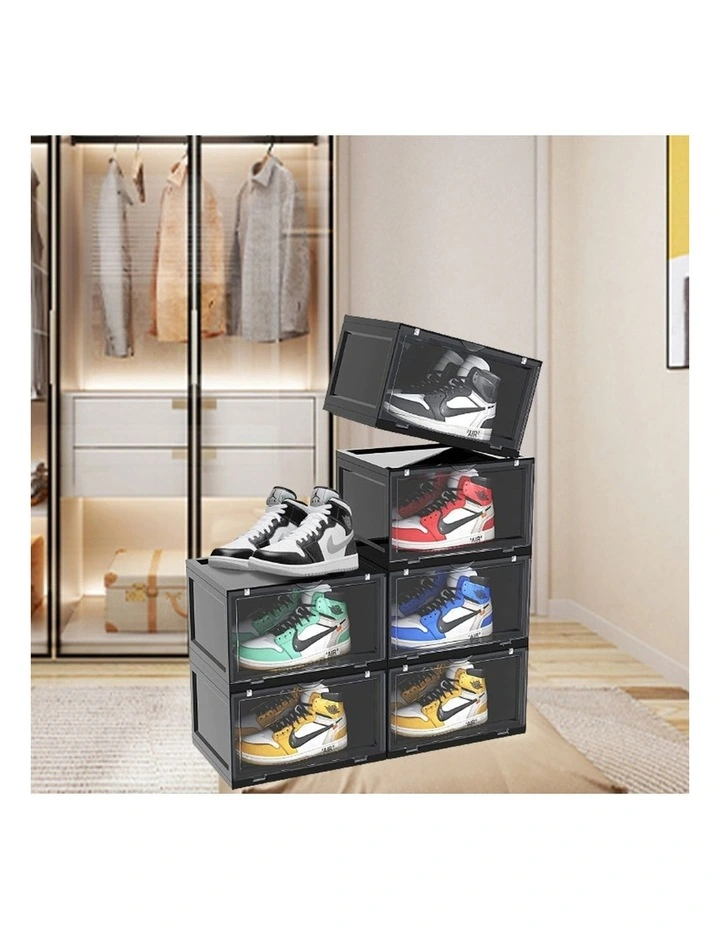 SOGA 5 Tier Black Stackable Shoe Storage Box with Magnetic Door image 6