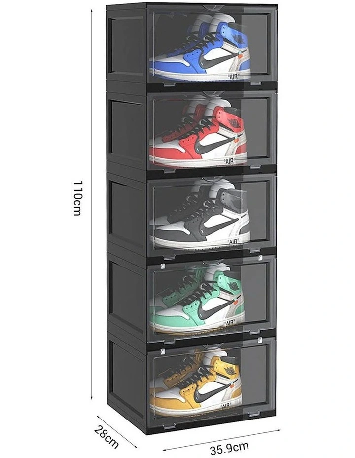 SOGA 5 Tier Black Stackable Shoe Storage Box with Magnetic Door image 7