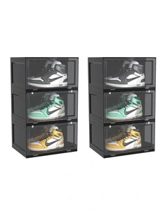 SOGA 2X 3 Tier Black Stackable Shoe Storage Box with Magnetic Door