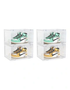 SOGA 2X 2 Tier Transparent Stackable Shoe Storage Box with Magnetic Door
