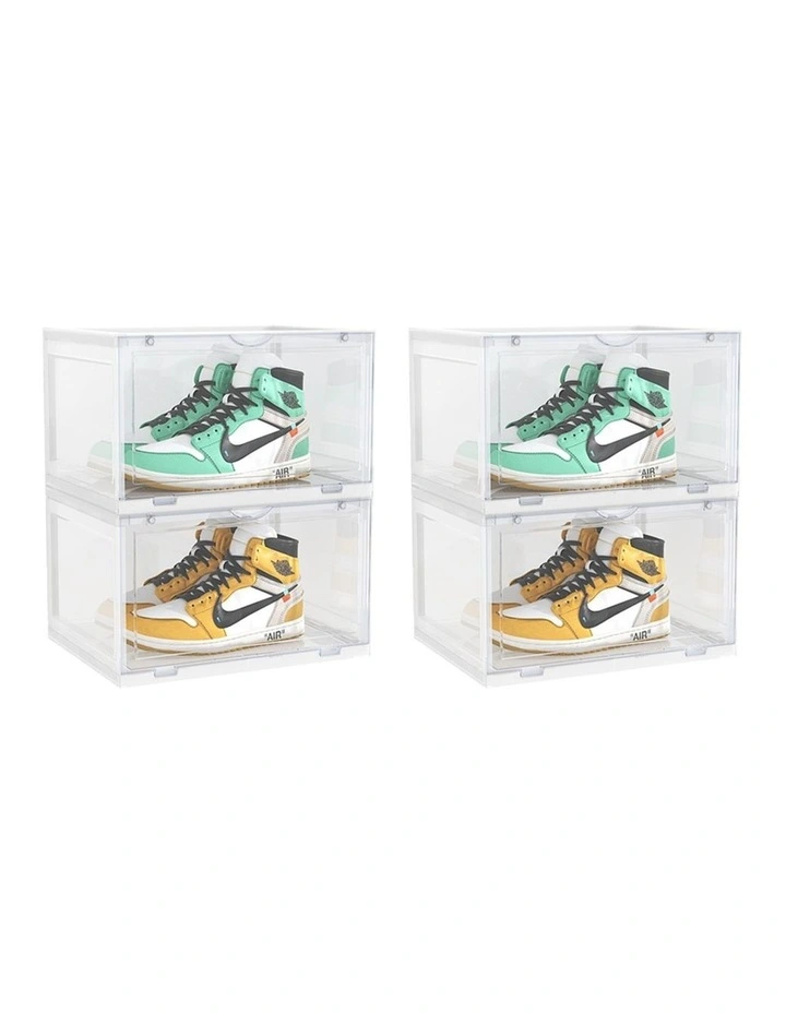 SOGA 2X 2 Tier Transparent Stackable Shoe Storage Box with Magnetic Door image 1