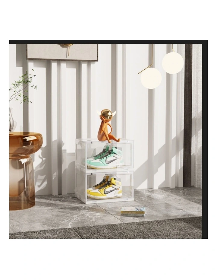 SOGA 2X 2 Tier Transparent Stackable Shoe Storage Box with Magnetic Door image 2