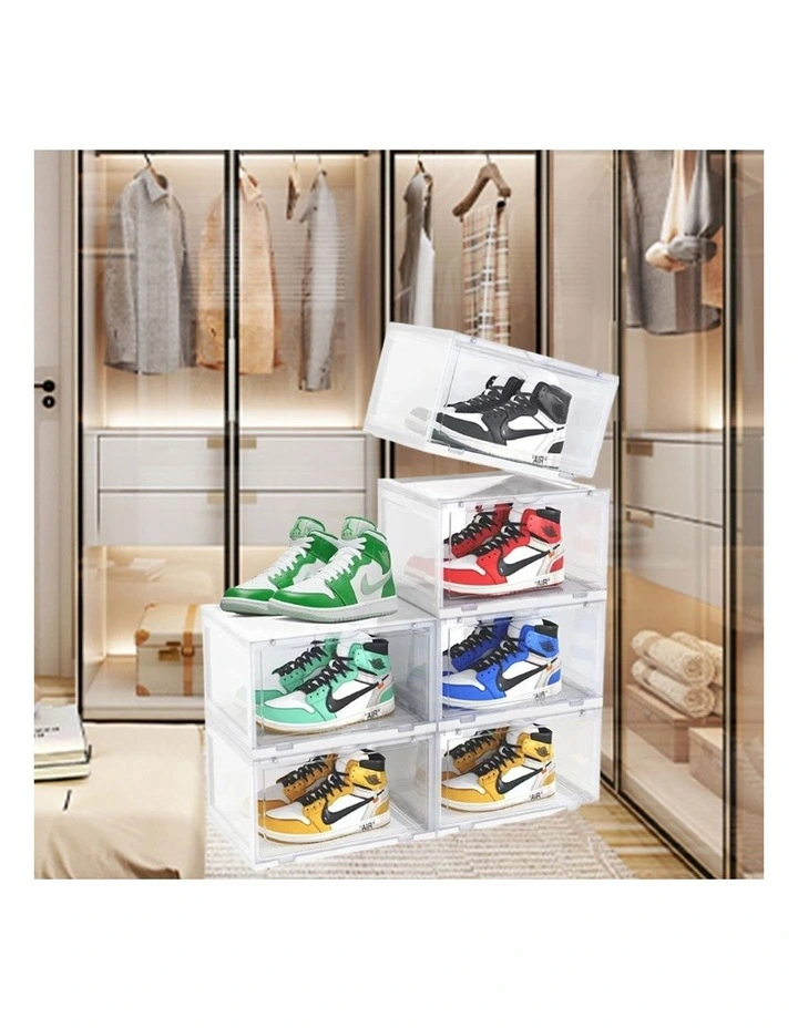 SOGA 2X 2 Tier Transparent Stackable Shoe Storage Box with Magnetic Door image 4