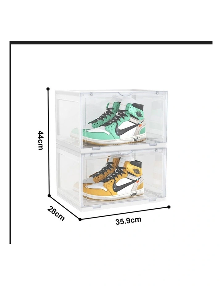 SOGA 2X 2 Tier Transparent Stackable Shoe Storage Box with Magnetic Door image 5