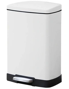 SOGA 12L White Rectangular Stainless Steel Pedal Bin