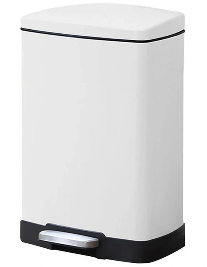 SOGA 12L White Rectangular Stainless Steel Pedal Bin image 1