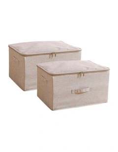 SOGA 2X Beige Large Double Zipper Storage Boxes