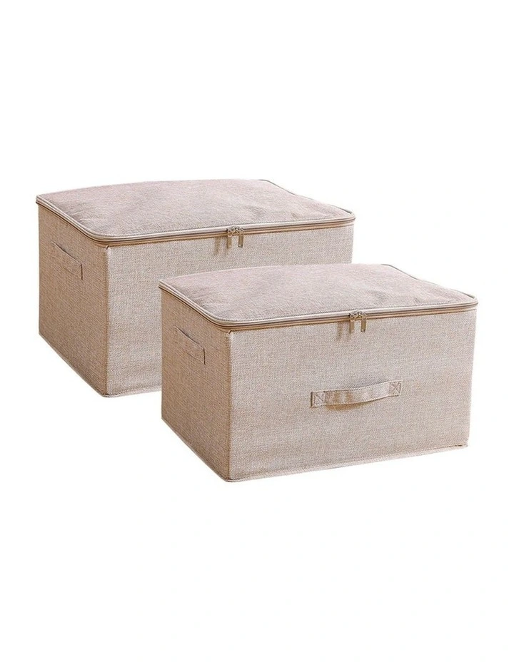 SOGA 2X Beige Large Double Zipper Storage Boxes image 1