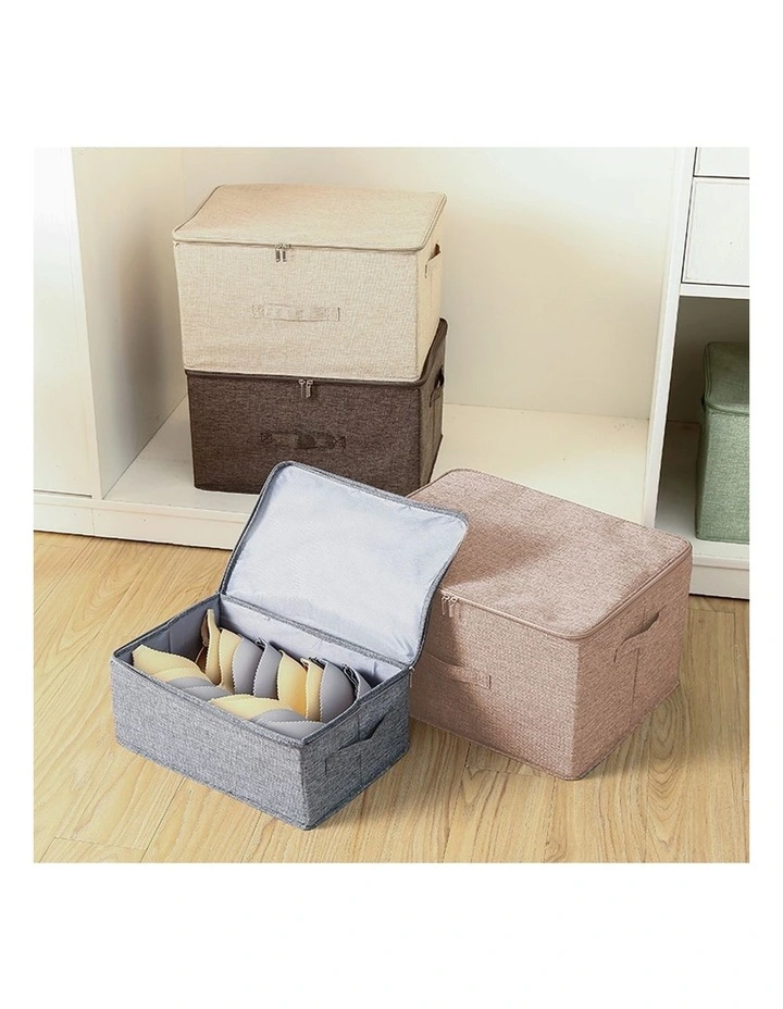 SOGA 2X Beige Large Double Zipper Storage Boxes image 3