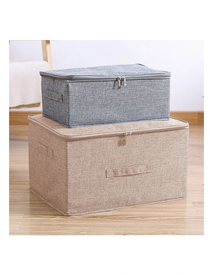 SOGA 2X Beige Large Double Zipper Storage Boxes image 4