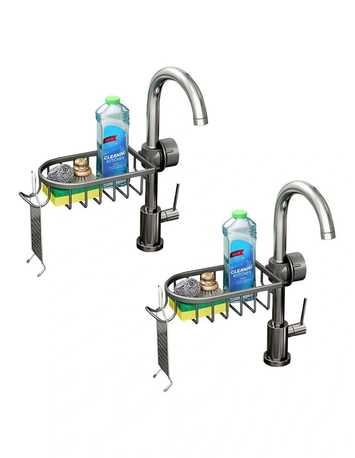 SOGA Sink Caddies 2 Pack 29cm Dark Grey Aluminium image 1