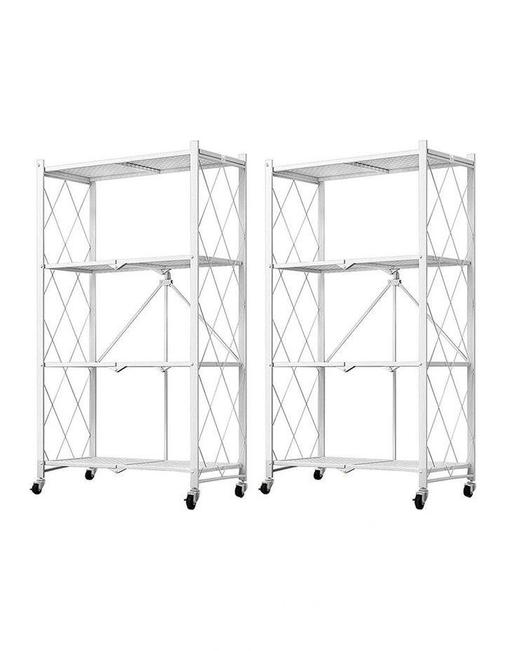 SOGA 2 Pack 4-Tier Foldable Storage Racks with Wheels - White image 1