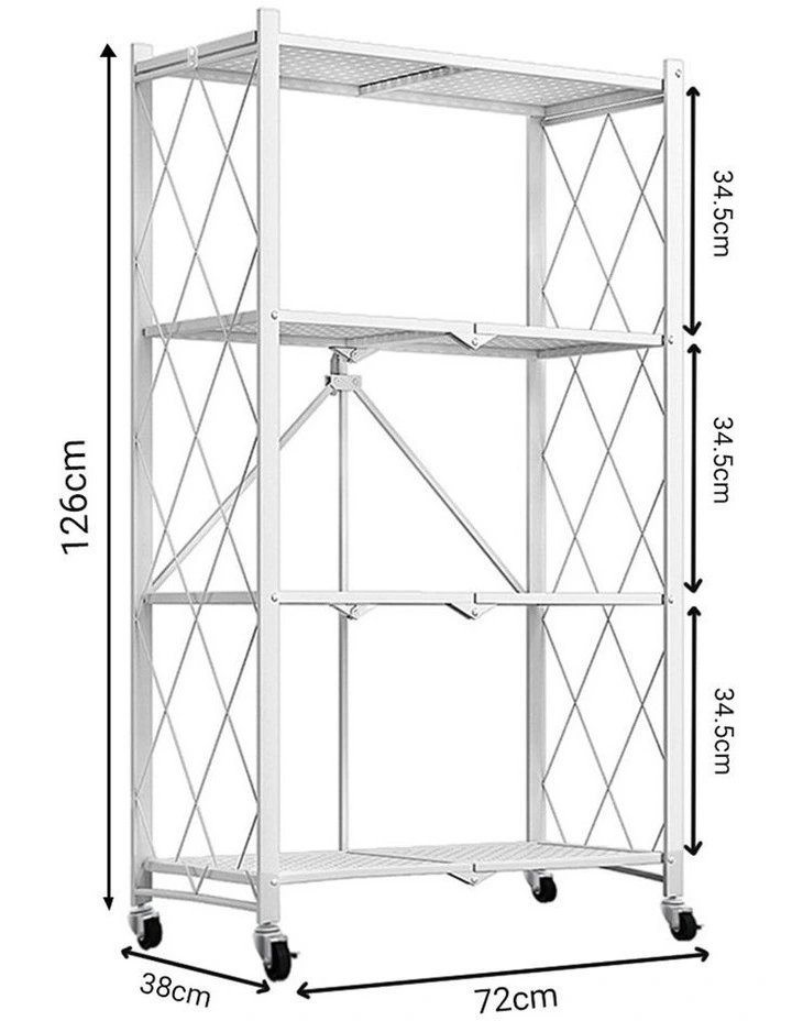 SOGA 2 Pack 4-Tier Foldable Storage Racks with Wheels - White image 2