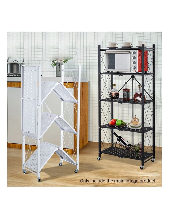 SOGA 2 Pack 4-Tier Foldable Storage Racks with Wheels - White image 4