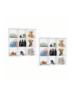 SOGA 2 Pack 9 Cube Storage Organisers White Modular Wire