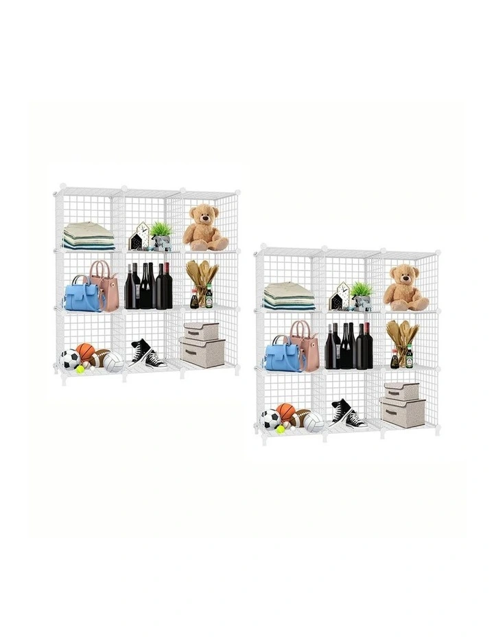 SOGA 2 Pack 9 Cube Storage Organisers White Modular Wire image 1