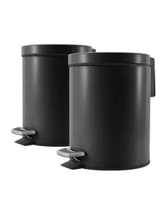 SOGA 2X 12L Black Round Stainless Steel Pedal Bins