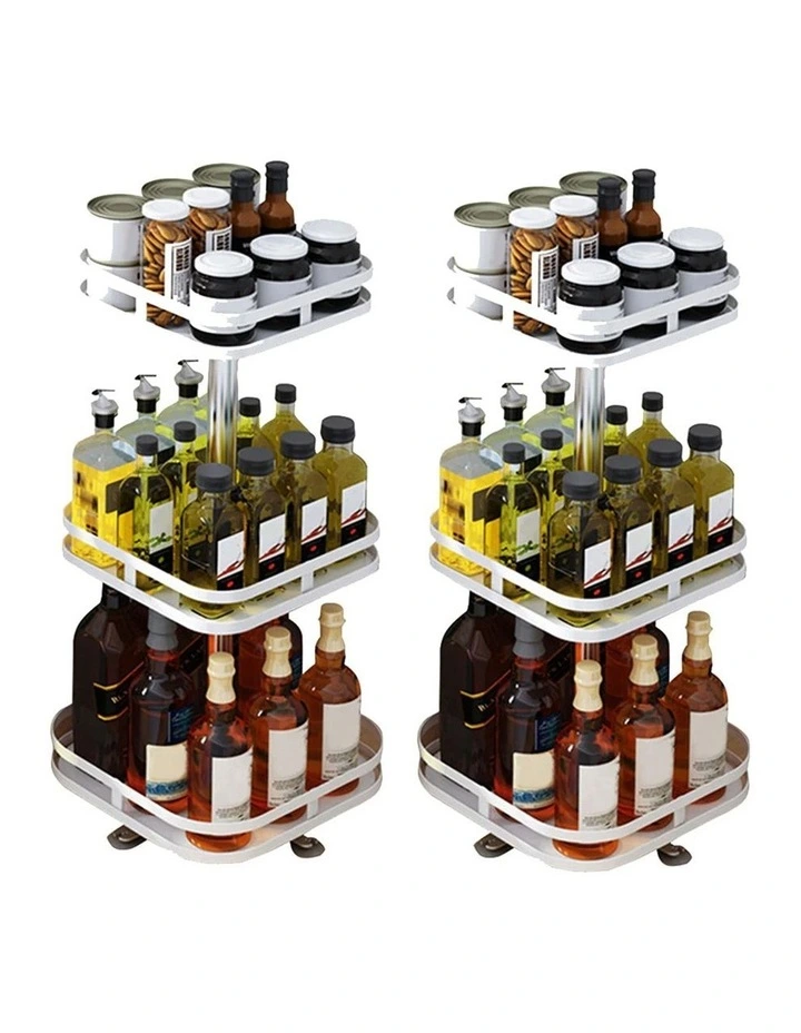 SOGA 2 Pack 3-Tier Square Rotating Spice Racks - White image 1