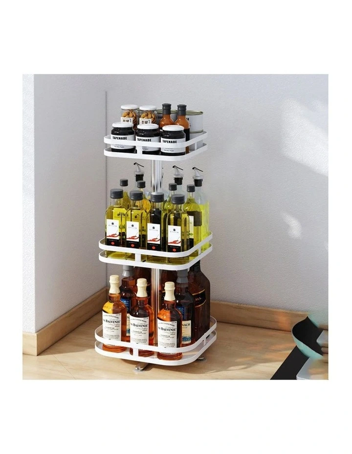 SOGA 2 Pack 3-Tier Square Rotating Spice Racks - White image 2