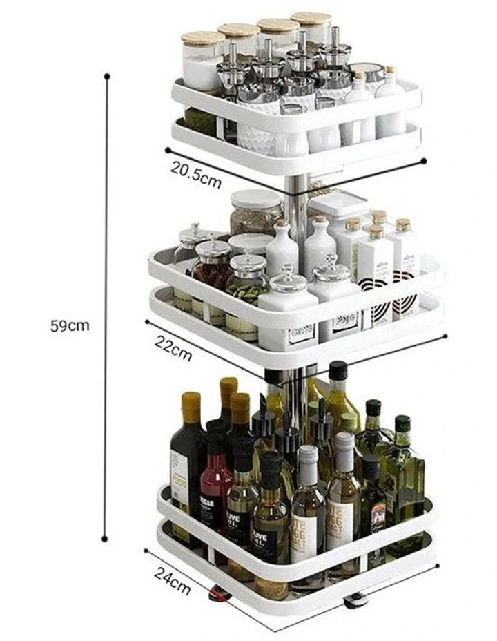 SOGA 2 Pack 3-Tier Square Rotating Spice Racks - White image 6