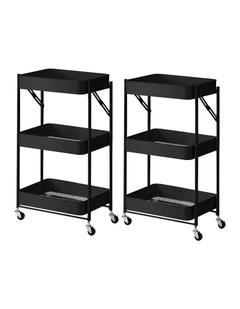 SOGA 2 Pack 3-Tier Foldable Storage Racks with Wheels - Black