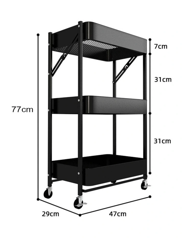 SOGA 2 Pack 3-Tier Foldable Storage Racks with Wheels - Black image 2