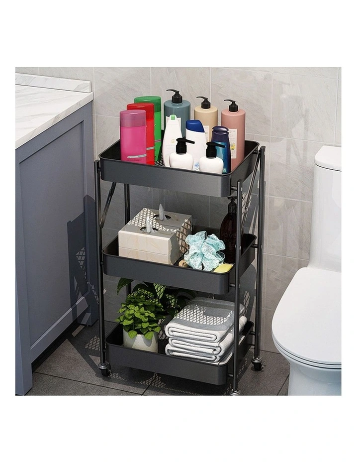 SOGA 2 Pack 3-Tier Foldable Storage Racks with Wheels - Black image 6